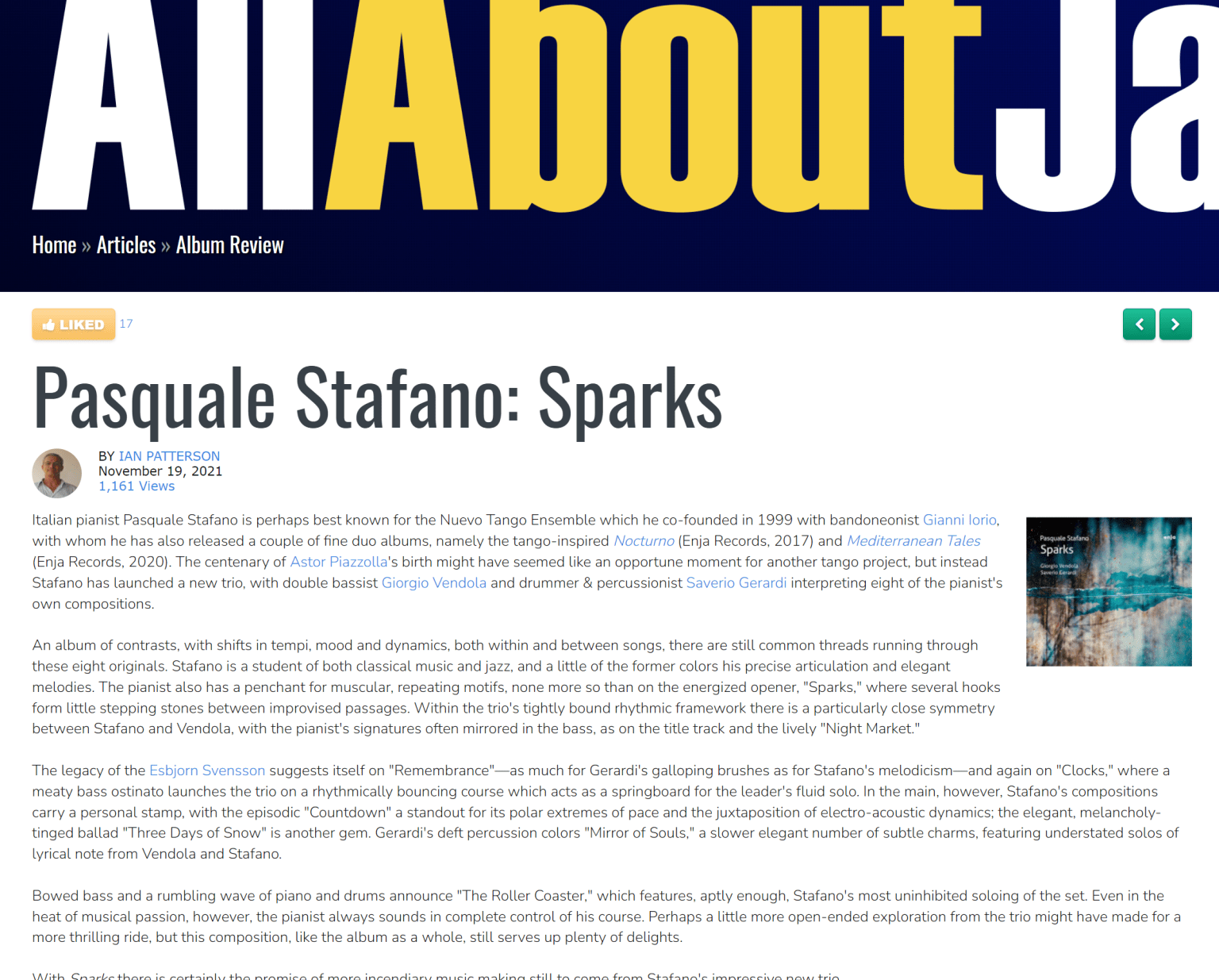 All About Jazz - Sparks - Pasquale Stafano