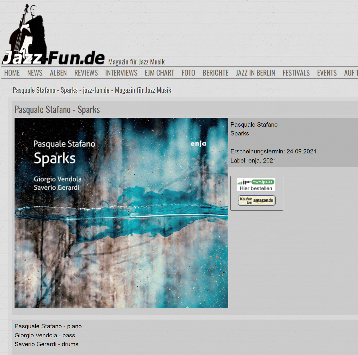 Pasquale Stafano - Sparks - Jazz-Fun.de